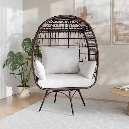 Flash Furniture Zola Brown/Cream Oversized Wicker Egg Swivel Lounge Chair w/4 Cushions SB-C-335-BR-CR-GG